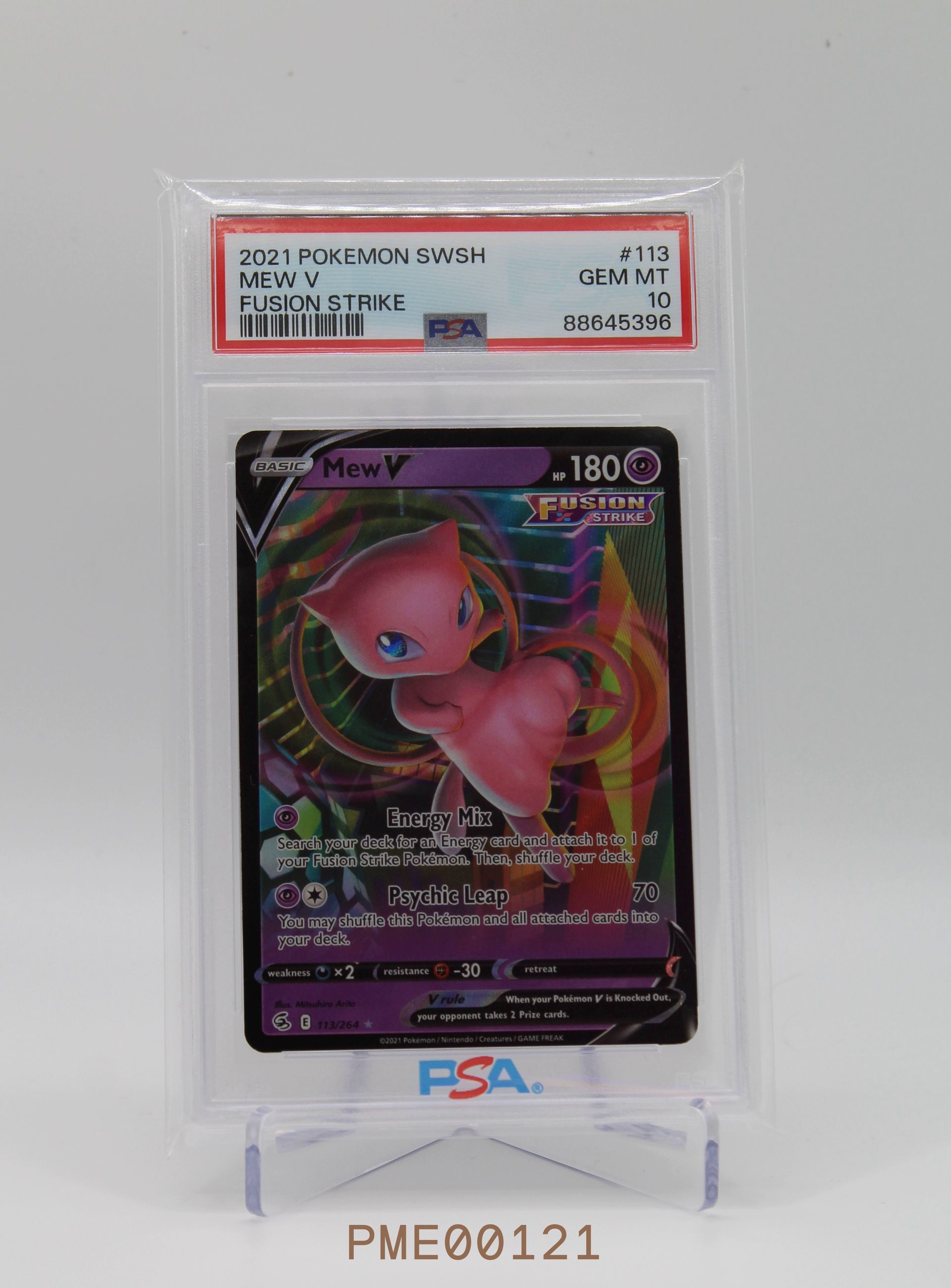 PME00121-2021 Pokemon SWSH #113 Mew V Fusion Strike PSA Gem MT 10