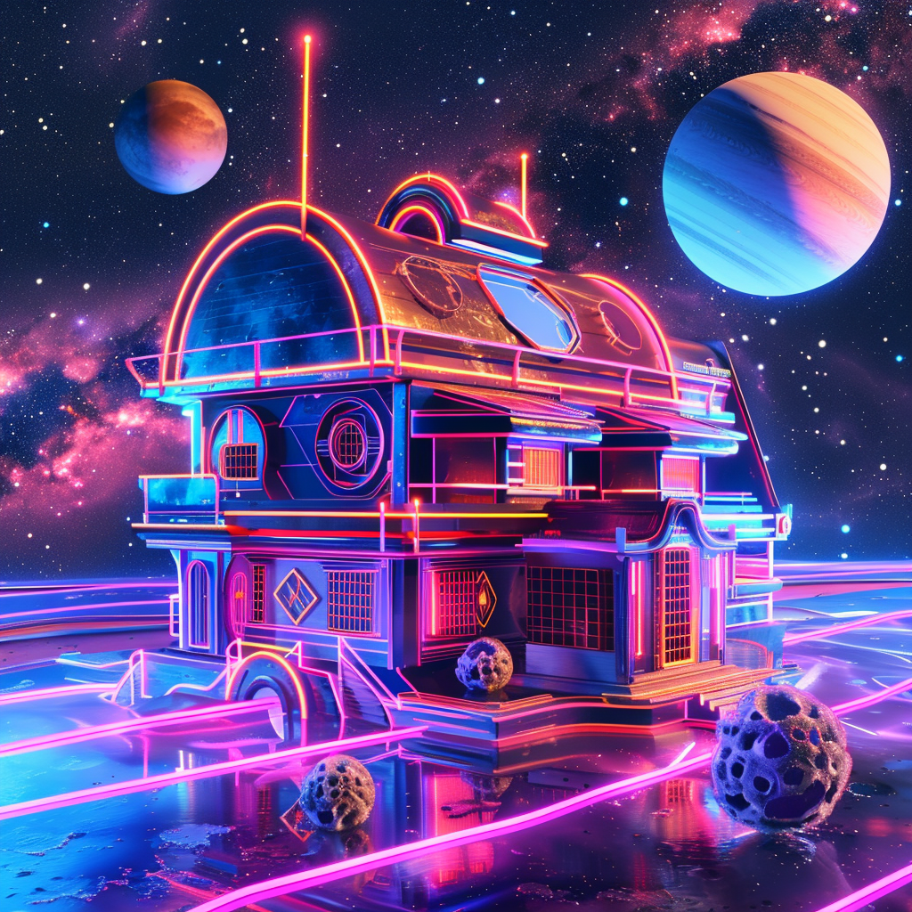 Neon House created with Midjourney AI tool