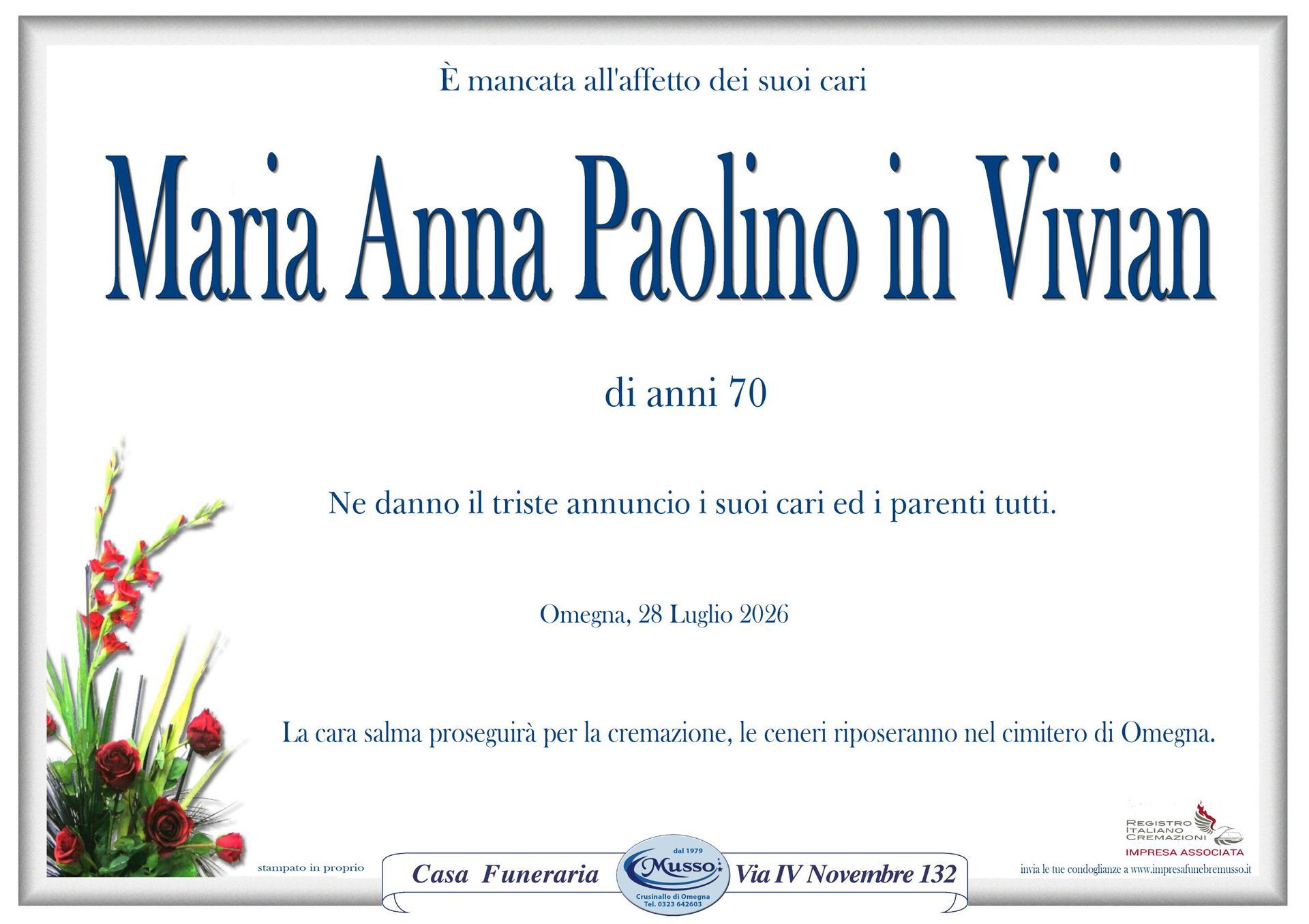 necrologio Paolino M.Anna in Vivian