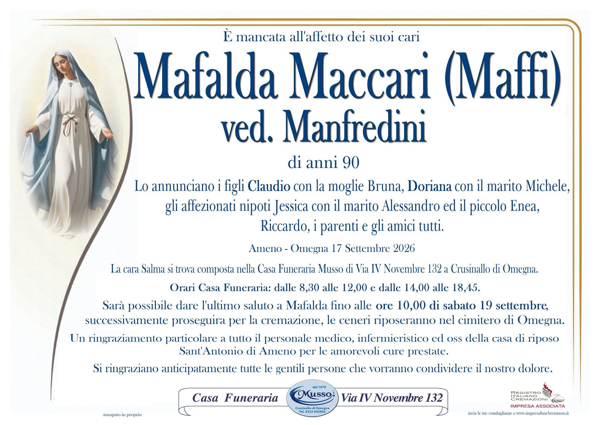 necrologio Maccari Mafalda ved. Manfredini