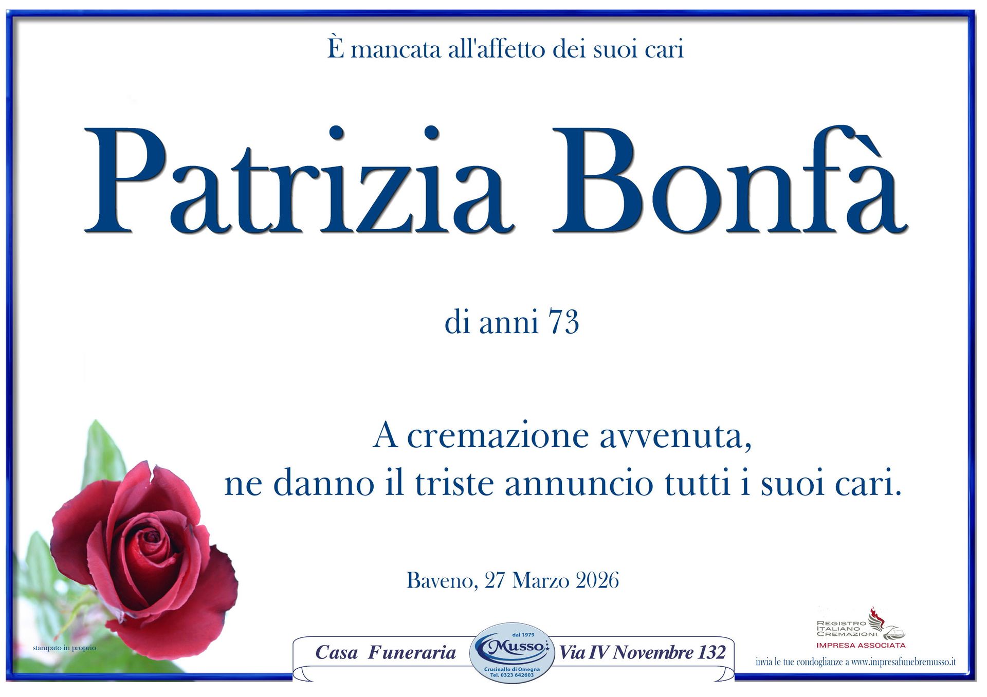 necrologio Bonfà Patrizia
