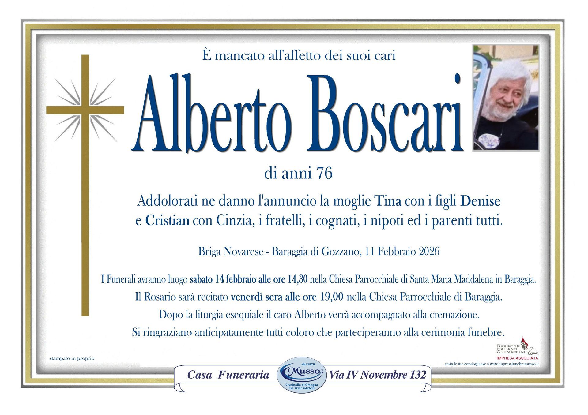necrologio Alberto Boscari