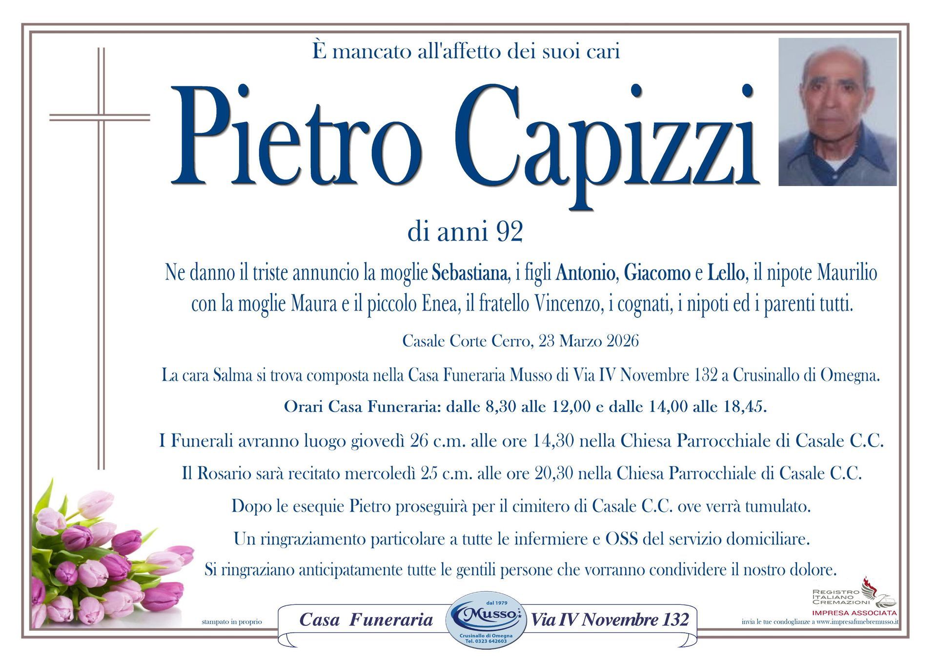 necrologio Pietro Capizzi