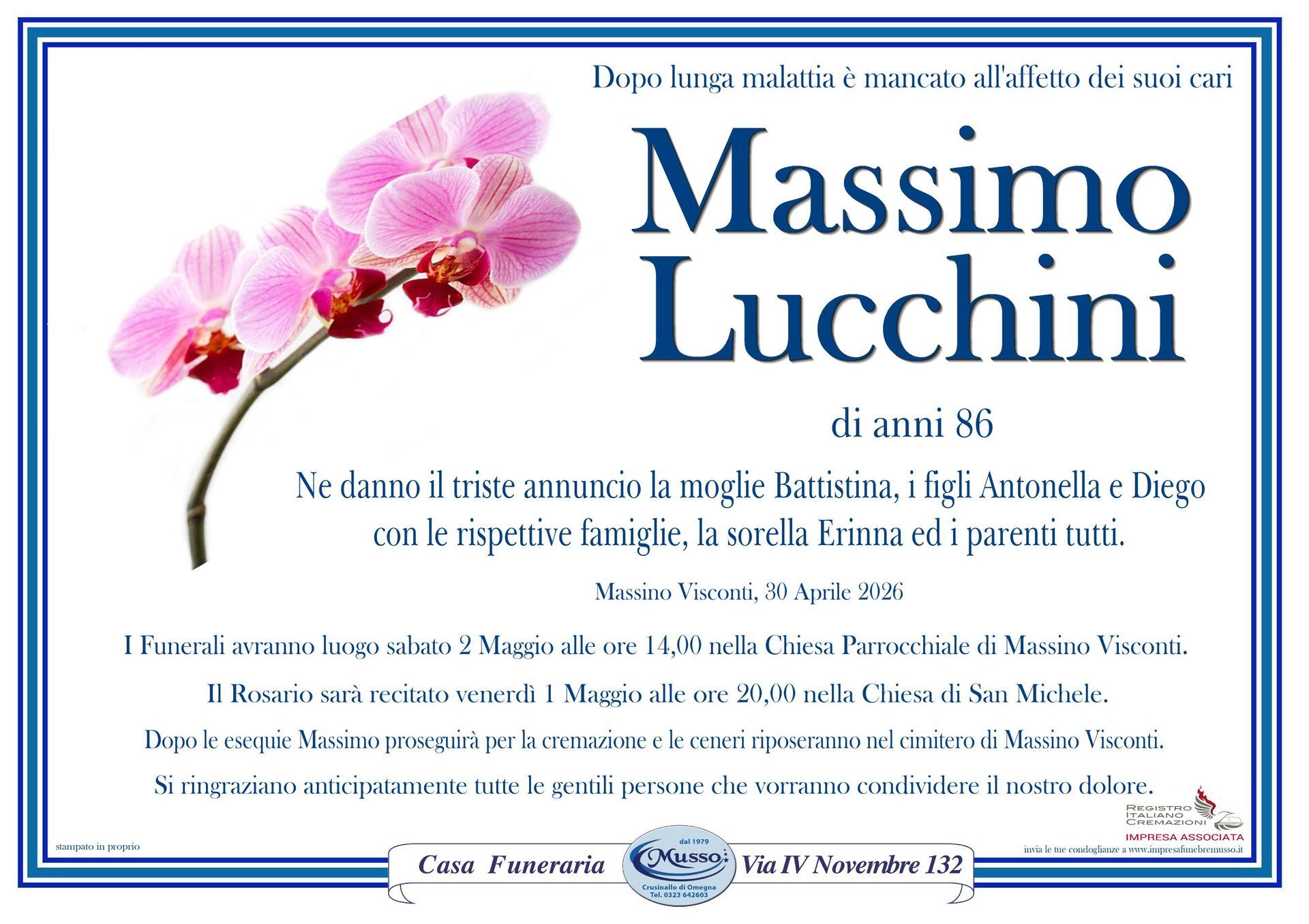 necrologio Massimo Lucchini