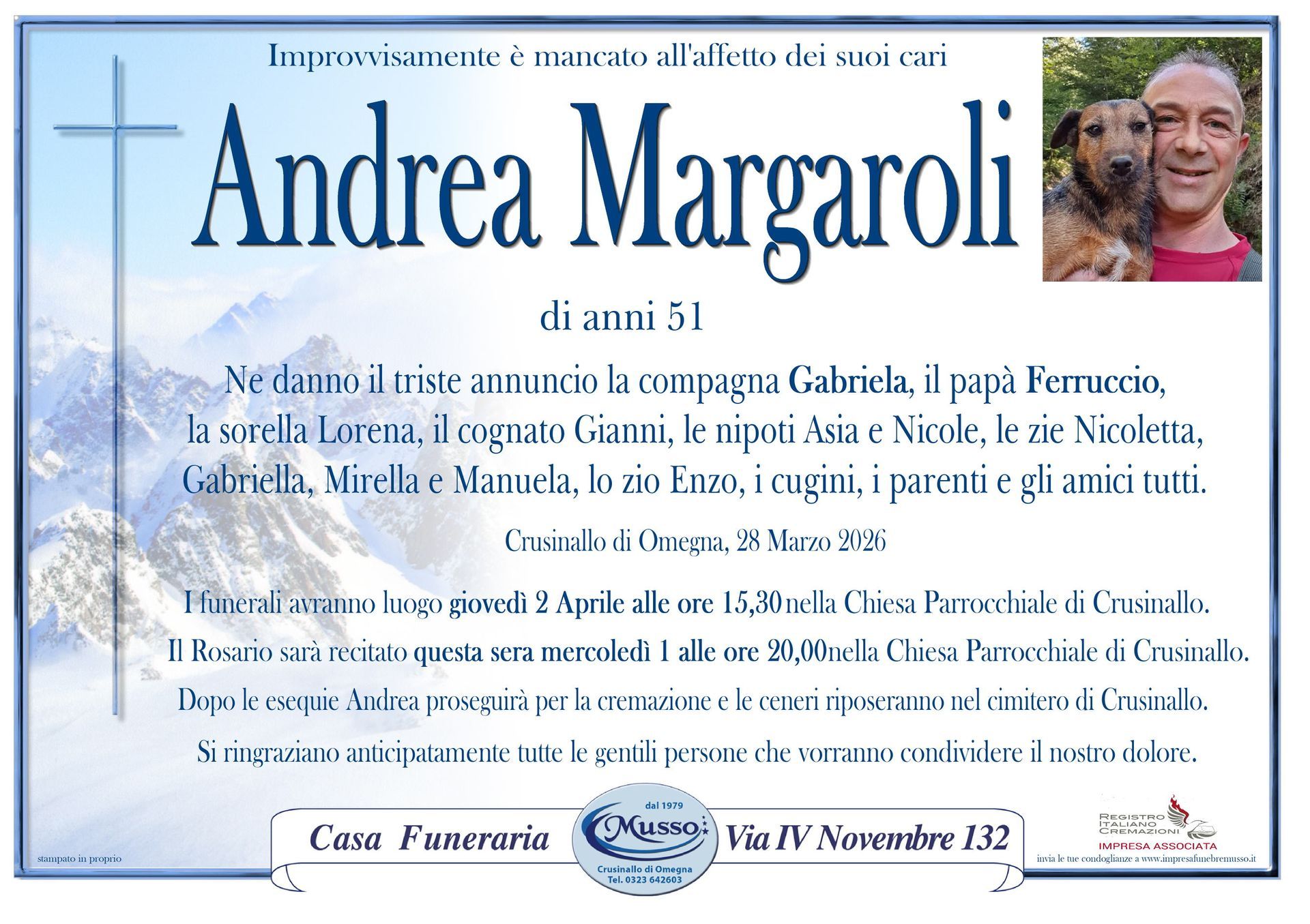 necrologio Andrea Margaroli