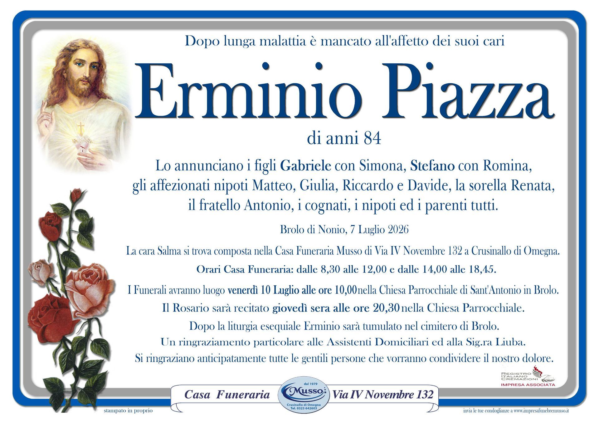necrologio Piazza Erminio