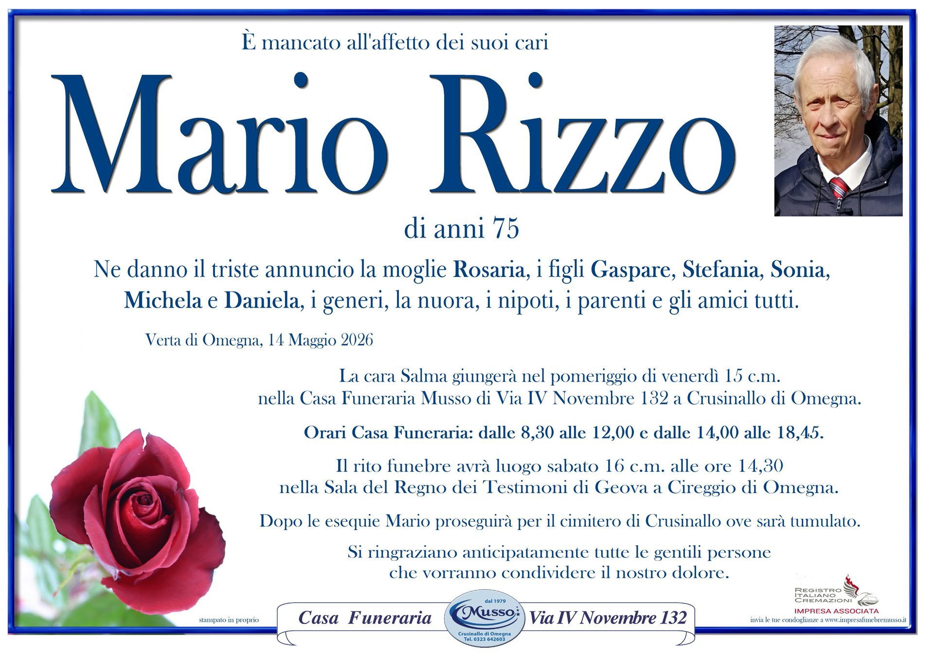 necrologio Mario Rizzo