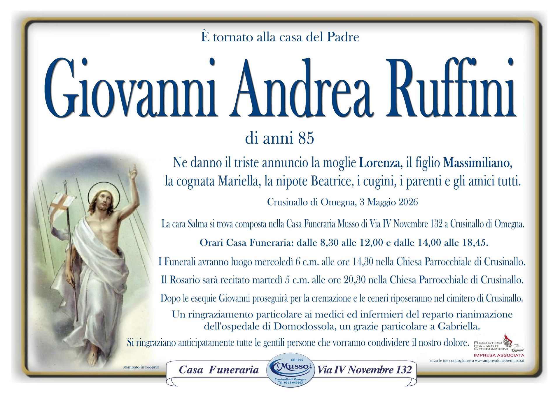necrologio Giovanni Andrea Ruffini