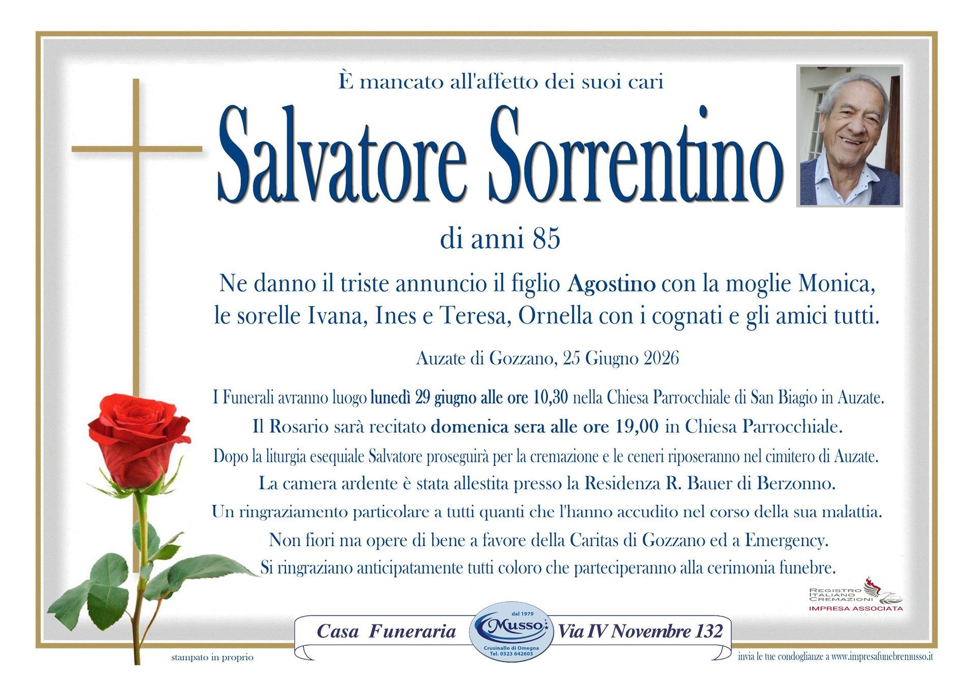 necrologio Salvatore Sorrentino