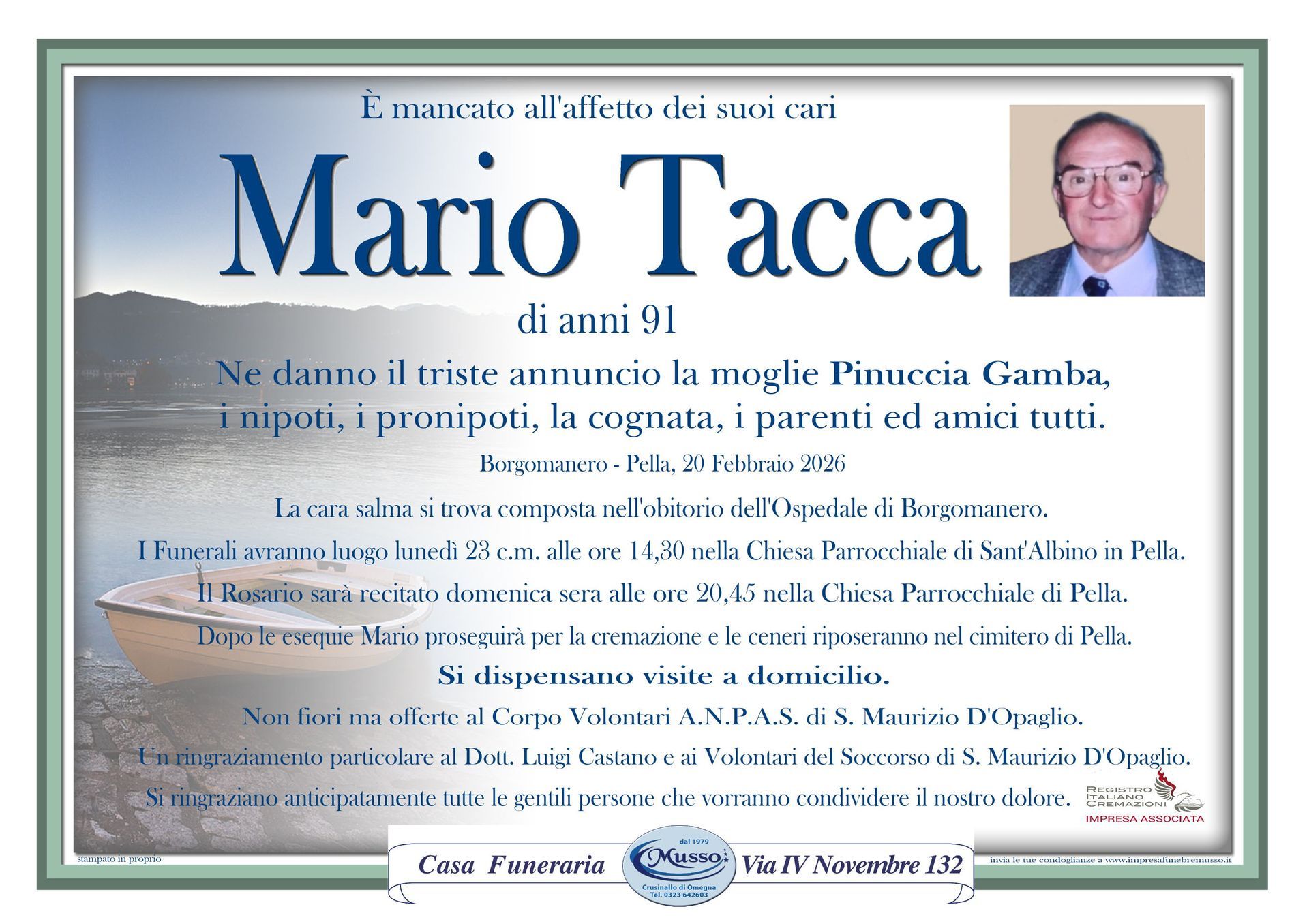 necrologio Mario Tacca