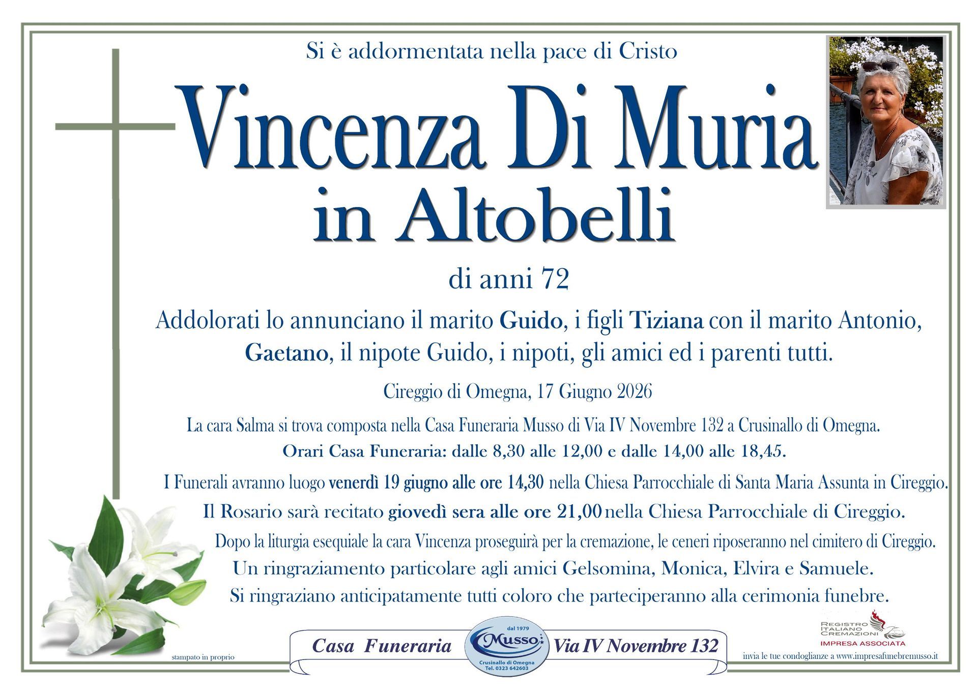 necrologio Di Muria Vincenza in Altobelli