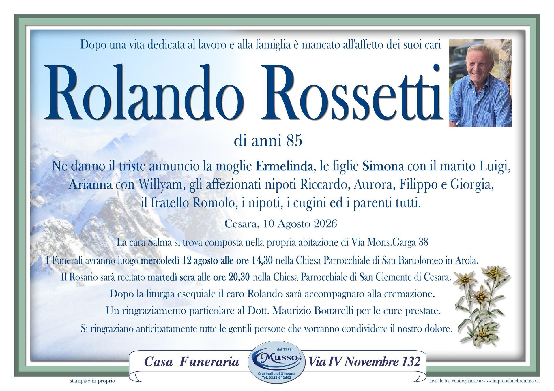 necrologio Rossetti Rolando