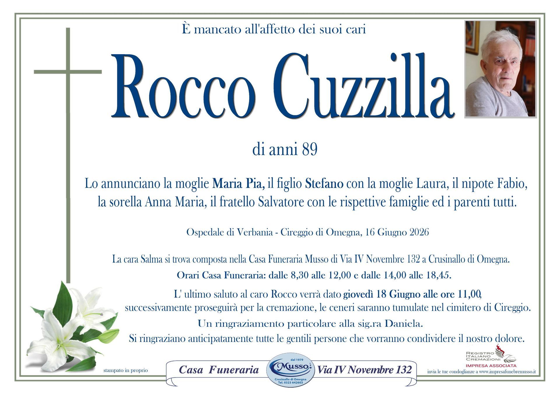 necrologio Cuzzilla Rocco