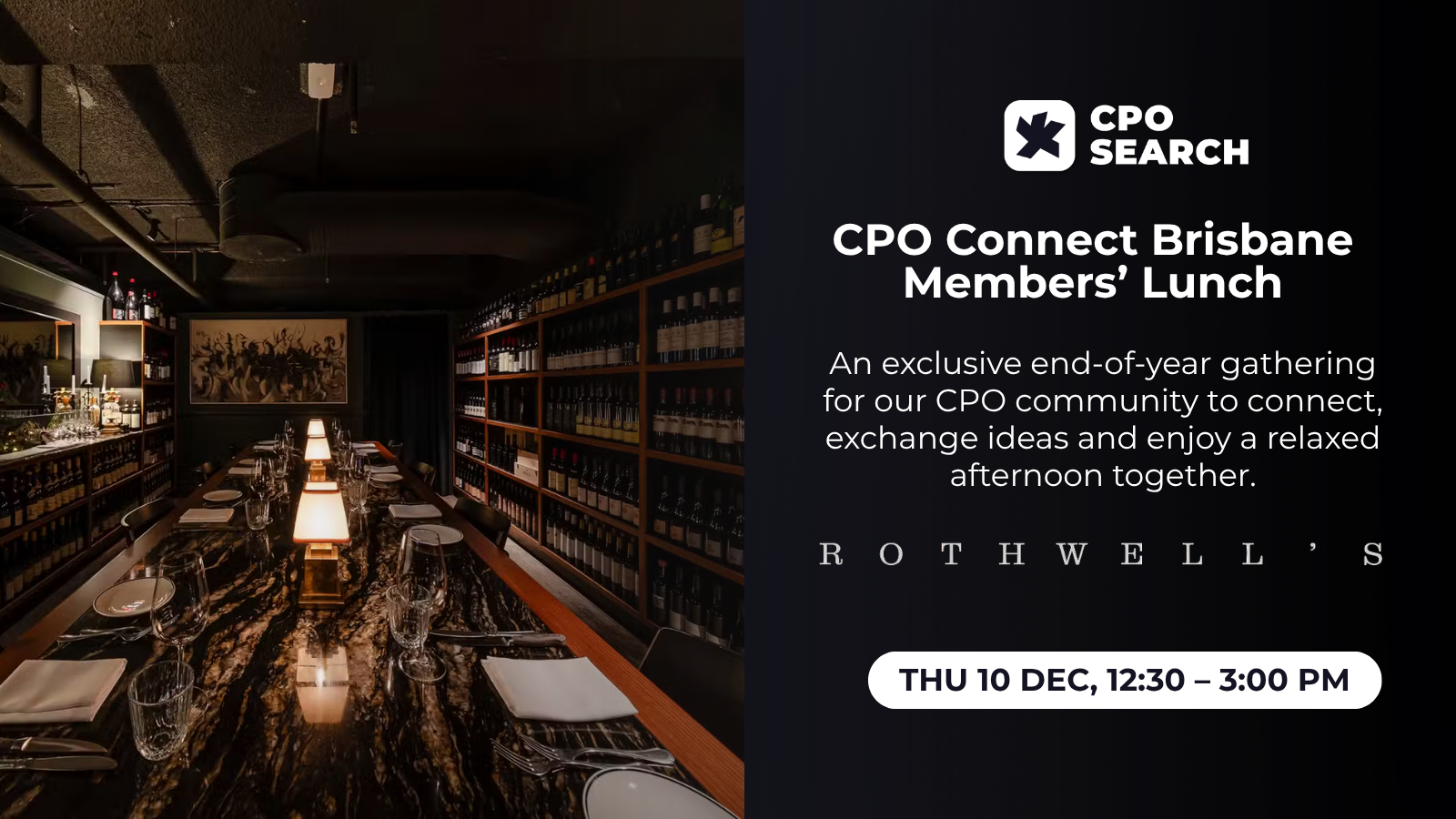 CPO Connect Brisbane Members Lunch. Image of restaurant and event details.