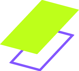 A lime green rectangle hovering above a purple rectangular outline against a white background.