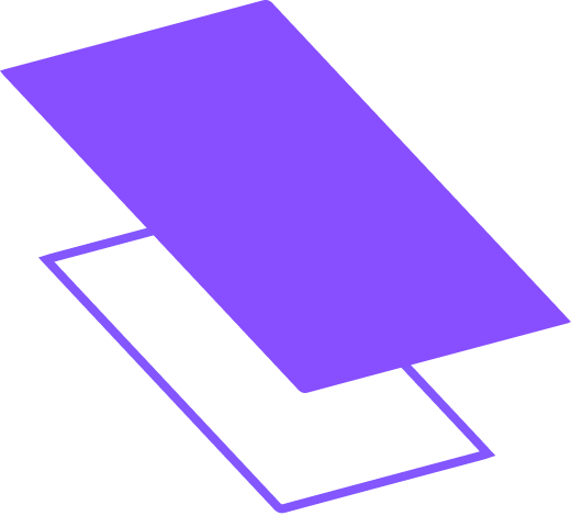 A solid purple rectangle hovering above an identical outlined purple rectangular frame.