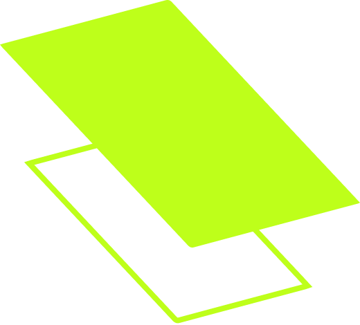 A solid lime-green rectangle overlapping a lime-green outlined rectangle of the same size and orientation.