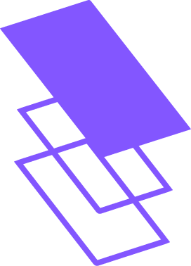 A purple graphic featuring a solid rectangle overlapping two outlined, skewed rectangular frames.