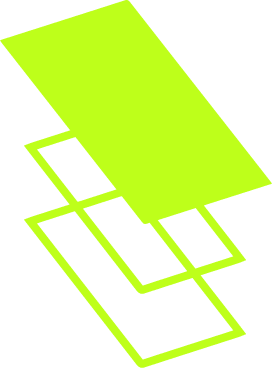 A neon yellow graphic showing three overlapping rectangles, with the top one filled in and the two below appearing as frames.