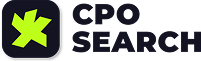 The CPO SEARCH logo featuring a lime green, four-pointed star icon inside a rounded black square next to the bold text.