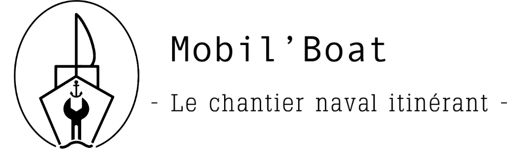 Un logo noir et blanc pour le bateau mobile le chantier naval itinérant