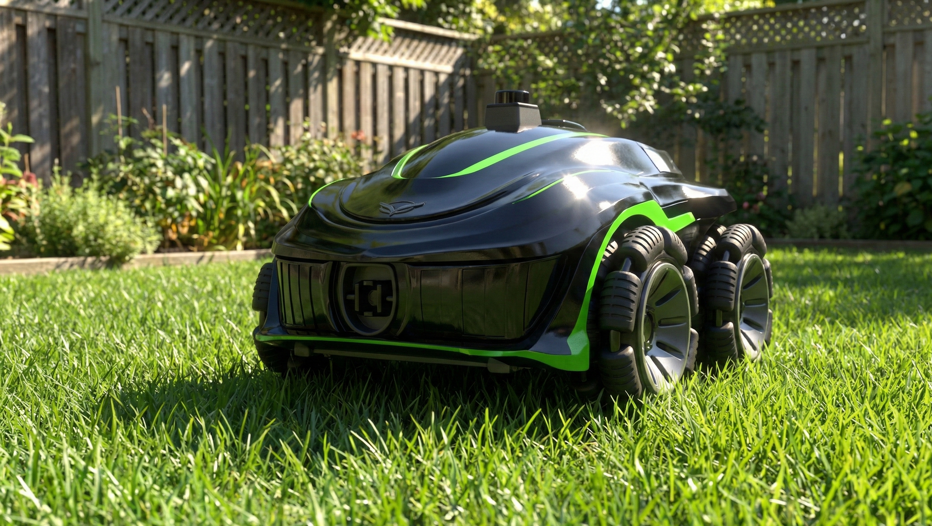 Robotic device emitting precision green laser on a weed among healthy crops