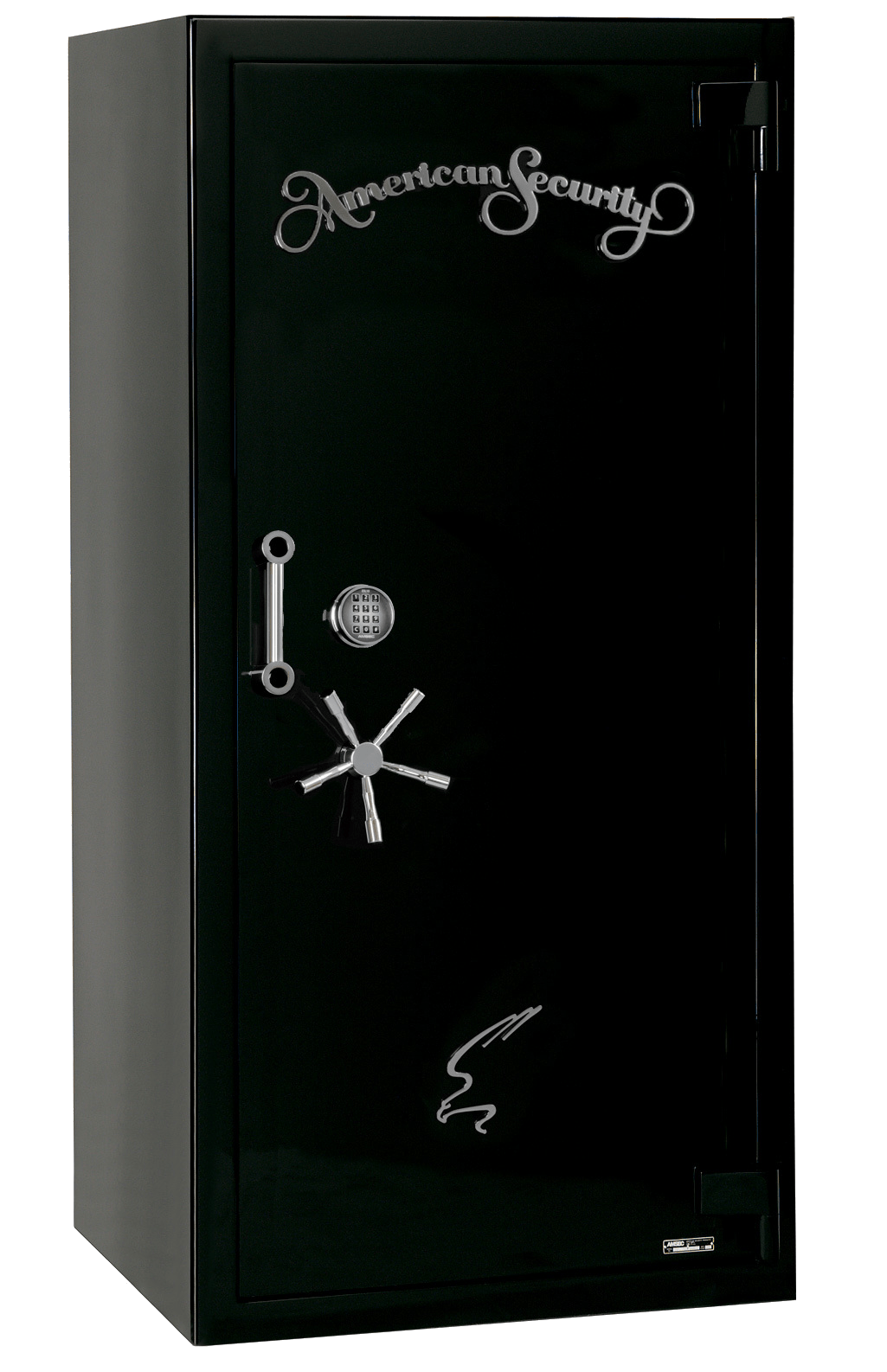 A black american security safe with a white star on it