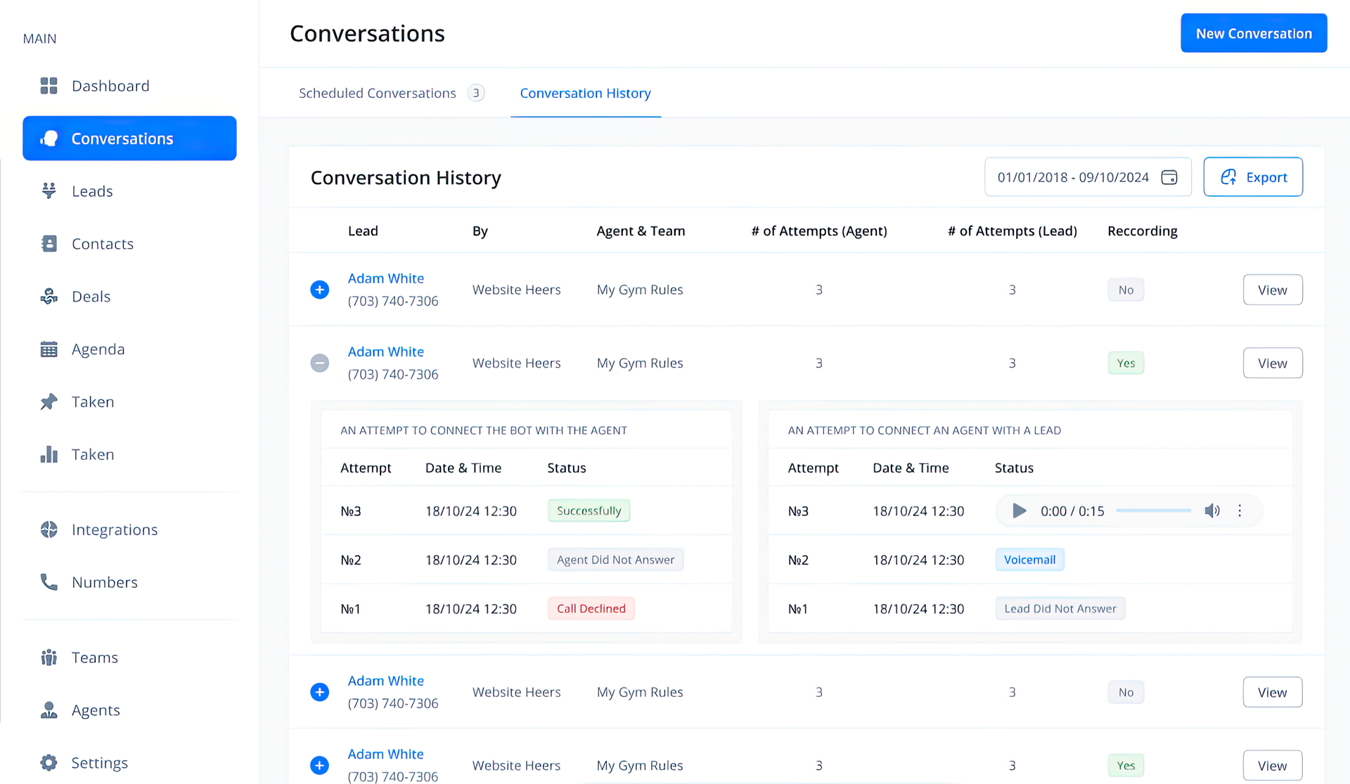 Dashboard showing document history with buttons and data displayed in tables.