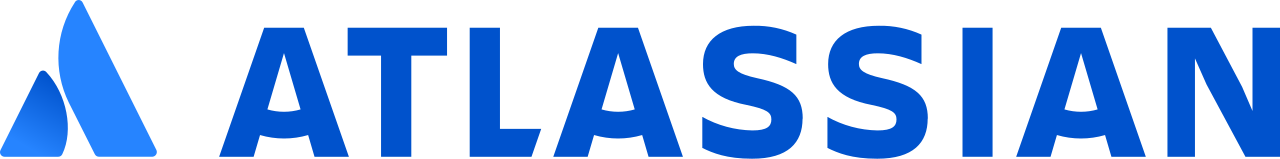 Atlassian logo in blue text with stylized blue triangular mark on white background