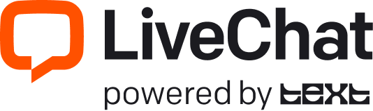 LiveChat logo with orange chat bubble icon and black wordmark