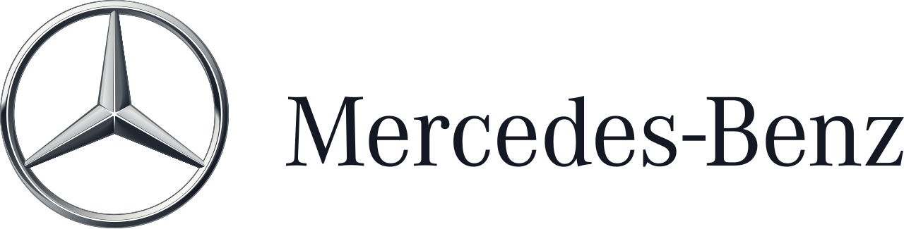 Mercedes-Benz logo with silver three-pointed star and black text on a white background