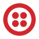 A red circular button graphic with four small red circles arranged in a square pattern in the center.