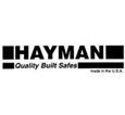 A black and white logo for hayman quality built safes.
