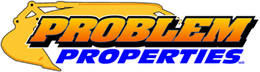 A logo for problem properties with a bulldozer on it
