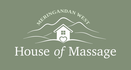Merngandan West House of Massage logo on muted green background with house and heart icon