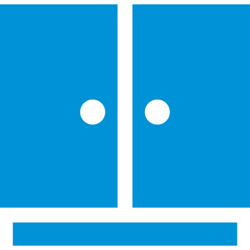 A blue icon of a blue set of cabinets