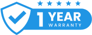 A blue shield with a check mark and the words `` 1 year warranty ''.