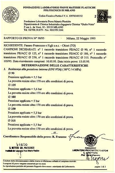 Certificazione di collaudo