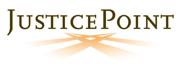 JusticePoint logo with text and an orange, ray-like design.