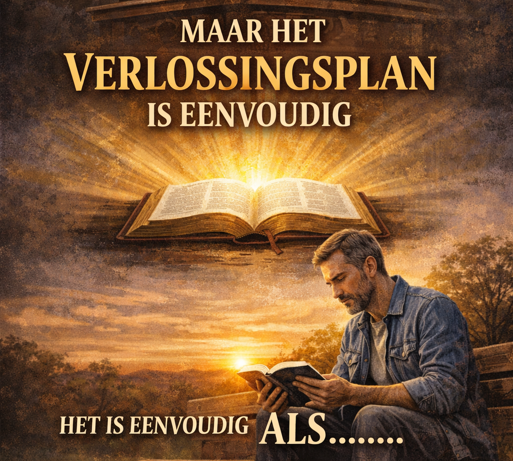 Een persoon leest een boek op een bankje bij zonsondergang, met een groot, oplichtend boek dat erboven zweeft. Nederlandse tekst: