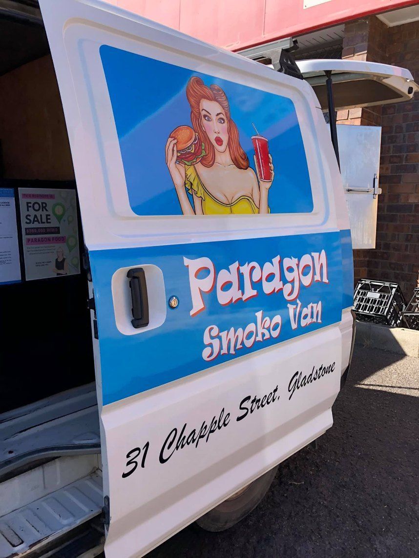 A White Van With a Sticker on the Side That Says Paragon Smoke Tea — Signtek Gladstone in Gladstone Central, QLD