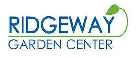 Ridgeway Garden Center logo with blue text and a green leaf icon
