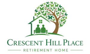 Crescent Hill Place Retirement Home logo with a tree, house, and two seated figures in green