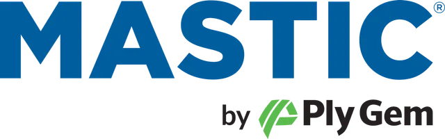 Mastic by Ply Gem logo in blue and green text on a white background