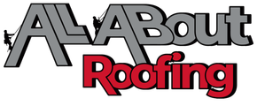 A-About Roofing logo in gray and red text
