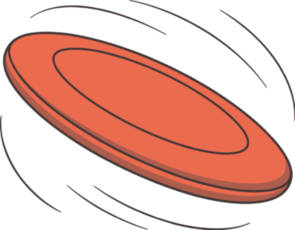 Orange frisbee spinning in the air with motion lines