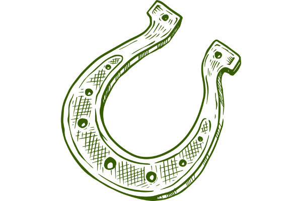 Green horseshoe with decorative rivets, outlined in sketch style