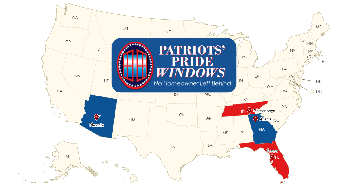 Patriot's Pride Windows logo over a U.S. map with blue and red state highlights