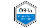 Osha 30 hour safety certified logo on a white background