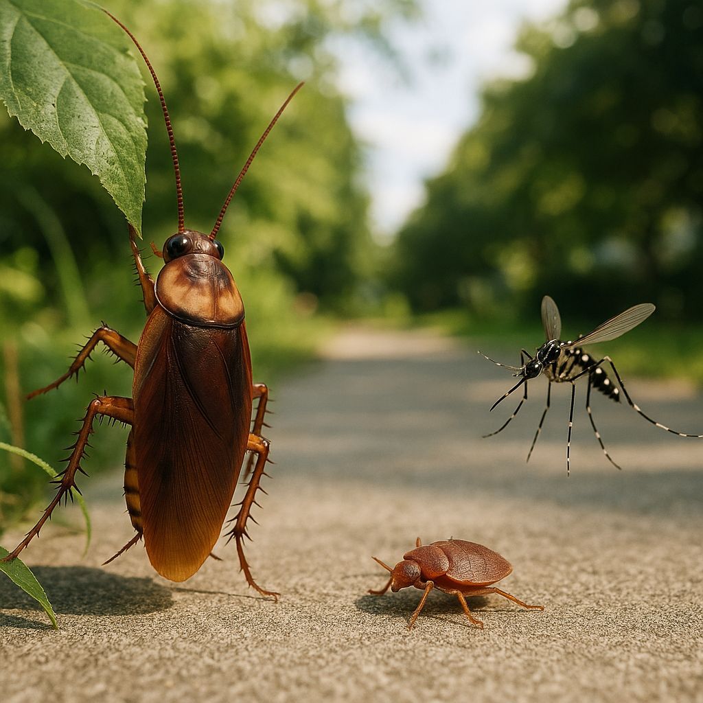 différents insectes sur une route